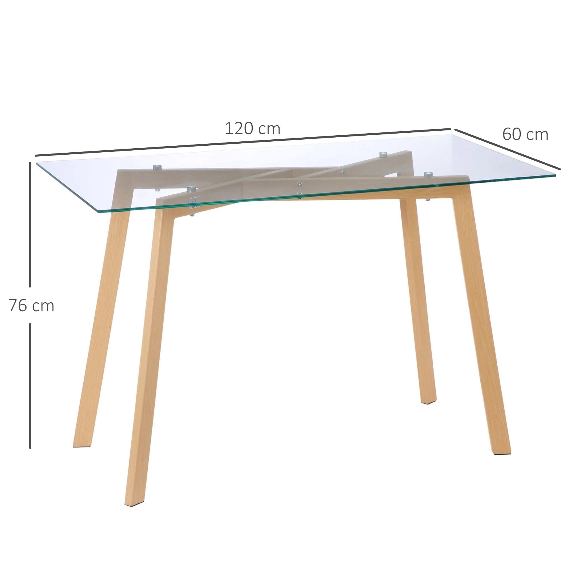 Esstisch mit gehärteter Glasplatte, Maße, für Küche oder Esszimmer.